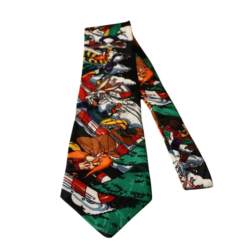 Looney Tunes Mania Vintage 1993 Necktie Mens Multicolor Bugs Bunny Skiing